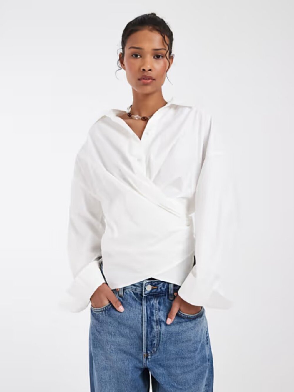 & Other Stories cotton-rich ruched wrap shirt - white - S $45 (original $111) |